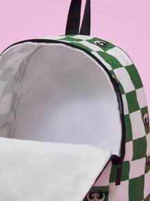 THE POWERPUFF GIRLS X SHEIN Fashionable Cute Checkered Buttercup Pattern Backpack, School Backpack - Multicolor - View 5