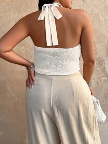 SHEIN Clasi Plus Size Women Plant Print Casual Halter Neck Tank Top - Multicolor - View 2