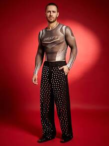 FeverCity 男士数码印花网眼长袖修身 T 恤 - 灰色 - 查看 4