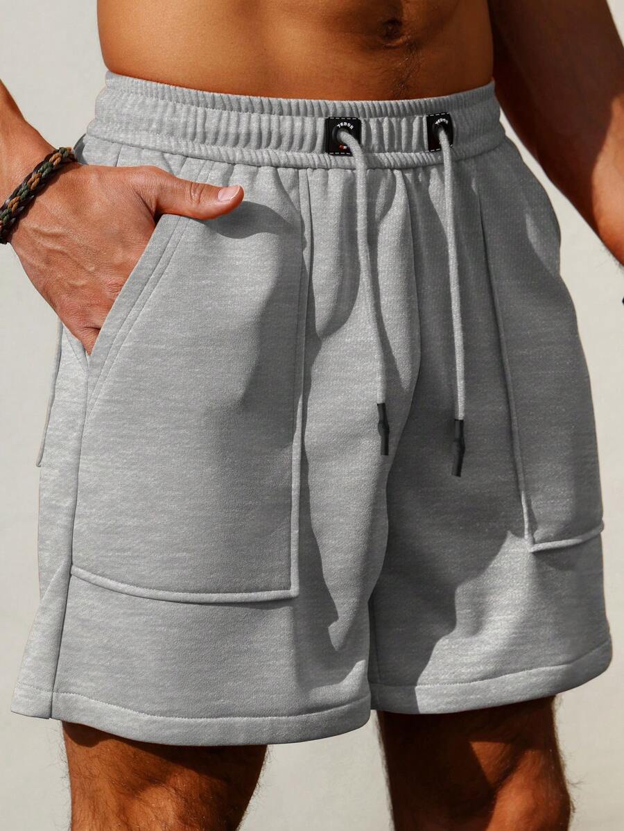 Manfinity Homme Men's Solid Color Drawstring Waist Pockets Casual Shorts, Summer, Men Shorts Casual - Grey - View 1