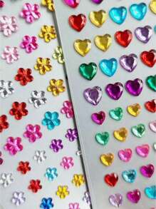 1pc Colorful Flower + 1pc Colorful Heart Shaped Rhinestone 3D DIY Sticker For Party Decoration, Makeup, Hair, Face, Nails, Decoration, Gift Back To School - Multicolor - View 3