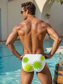 Manfinity Swimmode Men's Graphic Print Elastic Waist Swim Trunks  Men Swim Trunks - Black - View 2