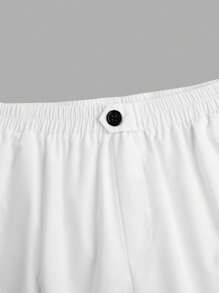 SHEIN PETITE Pantalones casuales holgados de talla grande para mujer con primavera/verano, color blanco con botones decorativos negros, cintura elástica y bolsillos reales. Versátiles y cómodos para el transporte, salidas y uso diario