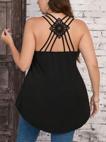 Women Plus Size Heart And Feather Printed Summer Tops - Black and White - View 1