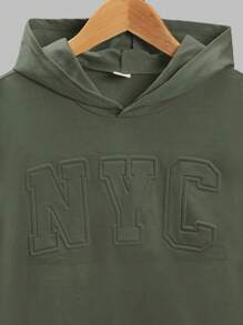 SHEIN Leap Crew Tween Boy's Casual Comfortable Solid Color Embossed Knit T-Shirt - Army Green - View 4