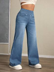 Flexra 女式高腰口袋阔腿宽松休闲百搭牛仔裤