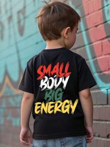 SHEIN Camiseta de manga corta de cuello redondo casual y sencilla para niños pequeños, apropiada para el verano