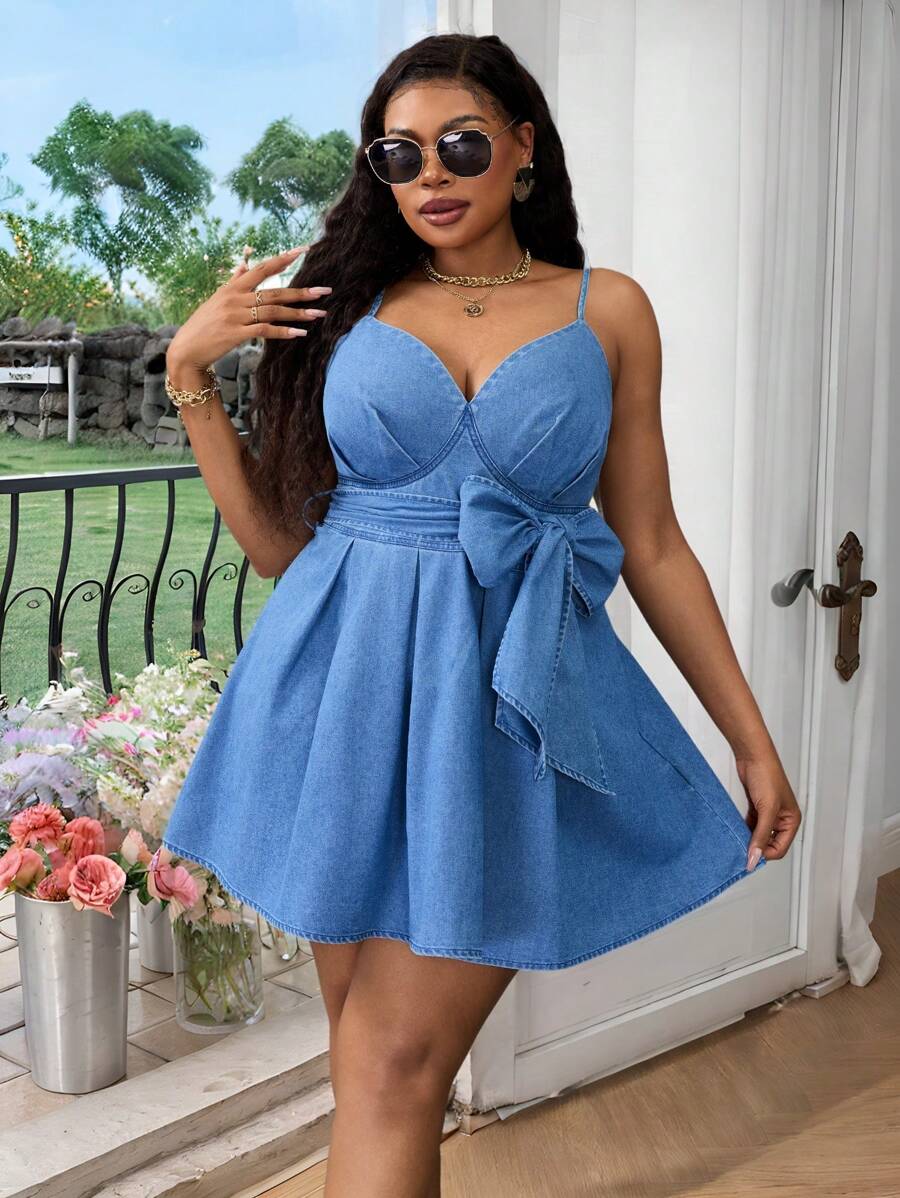 SHEIN SXY Plus Size Casual Vakantie Sexy Denim Jarreteljurk