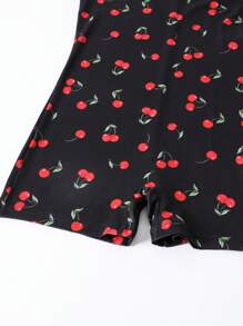 Tween Girls' Casual Cherry Print Cami Romper - Black - View 4