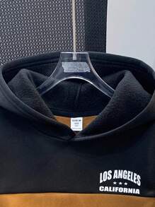 儿童/青少年男童休闲字母印花撞色卫衣，秋冬季 - 棕色 - 查看 3