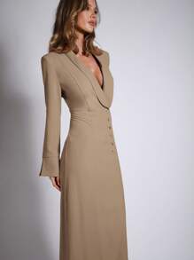 COSMINA Vestido largo rojo elegante para fiesta de mujer - Caqui - Ver 4