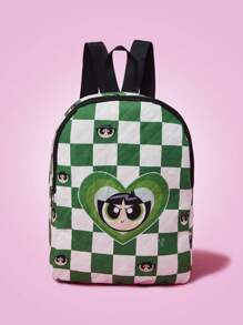 THE POWERPUFF GIRLS X SHEIN Fashionable Cute Checkered Buttercup Pattern Backpack, School Backpack - Multicolor - View 1