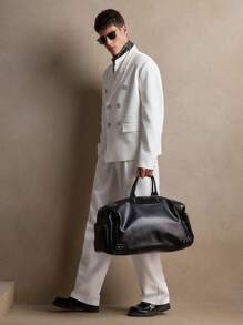 AKNOTIC 2pcs/Set Men's White Woven Diamond Embellished Slim Fit Double Breasted Casual Blazer Suit Set, Suitable For Daily Wear, Vacation, Wedding, Party, Graduation Gift, Spring/Summer - White - View 4