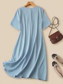 SHEIN LUNE Plus Size Women Embroidery Dress - Blue - View 2