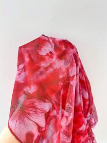 SHEIN Unity 女士不对称花卉印花连衣裙，不对称领口，适合度假 - 紅色 - 查看 4