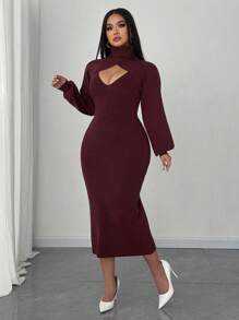 Celure Conjunto de 2 piezas de punto para mujer de talla grande - Vestido de suéter sin mangas de cuello en V + Jersey de cuello alto de manga corta abombada