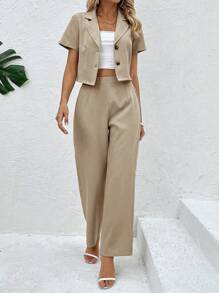 SHEIN Clasi Summer Casual & Professional Short Sleeve Jacket And Pants Suit Set