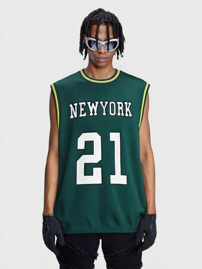 Prep Men's Jersey Digital Pattern Round Neck Sleeveless Basketball Sport Knit Top