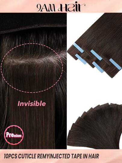 10PCS/Pack Cuticle Remy Seamless Injected Hand-Tied Pro Quality Virgin Human Hair Invisible Tape In Hair Extensions Human Hair Dark Brown Straight Tape Ins Tape In Hair Tape Ins Hair Extensions