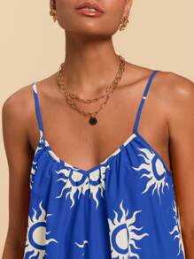 Travachic 编织炎热太阳印花宽松女式连体裤 - 藍色 - 查看 6