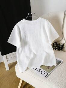 Girls Casual Vacation Ribbed Knit Top With 3D Floral Print & Side Slits,Holiday,Summer,Travel - White - View 2