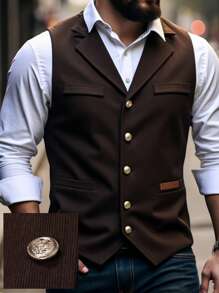 Manfinity Mode Chaleco de traje casual básico de corte slim para hombre - Café integral - Ver 1