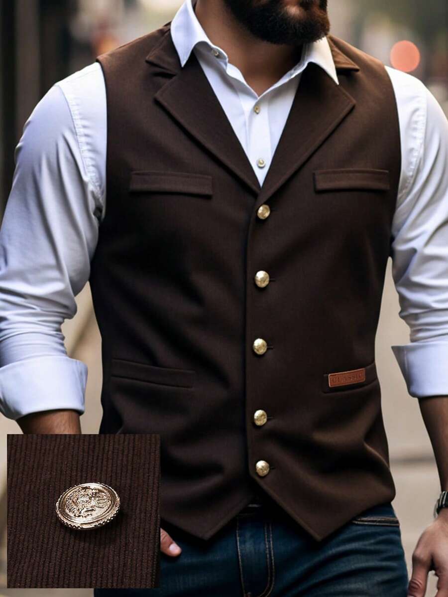 Manfinity Mode Chaleco de traje casual básico de corte slim para hombre - Café integral - Ver 1