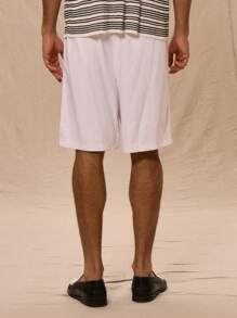 Musero Longline Woven Button Up Shorts Spring Summer - White - View 4