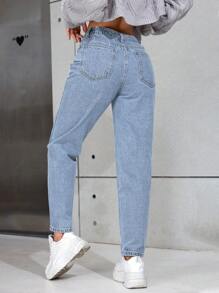 SHEIN PETITE Women's Pocket Cone Casual Versatile Jeans - Light Wash - View 2