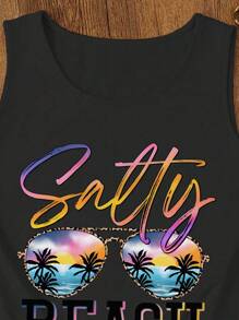 Women Beach Tank Top Sleeveless Graphic Tops Casual Hawaiian Resort Tank Top - Black - View 3