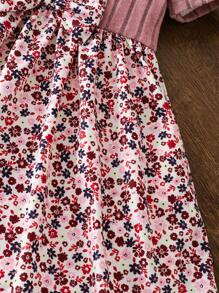 Young Girl Casual Ditsy Floral Ribbed Long Sleeve Dress - Dusty Pink - View 8