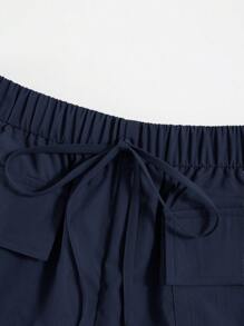 SHEIN EZwear Plus Size Simple Solid Color Casual Shorts, Suitable For Summer - Navy Blue - View 4