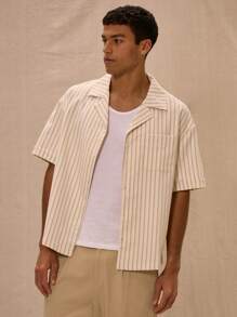 Musero V-Neck Pocket Detail Pinstripe Short Sleeve Shirt - Multicolor - View 1