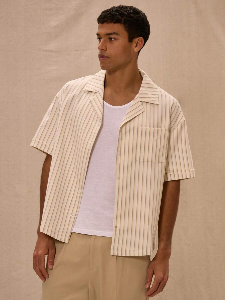 Musero V-Neck Pocket Detail Pinstripe Short Sleeve Shirt - Multicolor - View 1