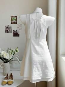 SHEIN EZwear 女士白色编织抽绳露背短款迷你连衣裙 - 白色 - 查看 4