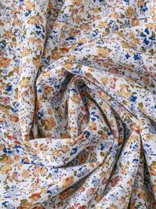SHEIN LUNE Robe à imprimé floral élégante et décontractée pour femmes, toutes saisons, en tissu confortable. Col rond, manches courtes, taille élastique et ourlet évasé. Polyvalente, convient pour le travail, les voyages et les vacances. Tailles plus. Base blanche avec fleurs multicolores - Blanc - Voir 3