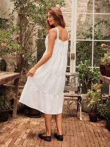 Easelle Váy midi ren dệt nhiều lớp màu trắng kiểu Pháp cho nữ, mùa hè - trắng - Xem 2