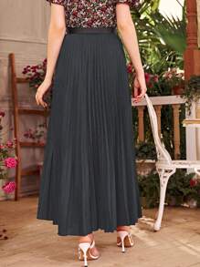 Mulvari Chân váy Maxi xếp ly túi trơn màu cho nữ, thanh lịch - Màu xám đen - Xem 2
