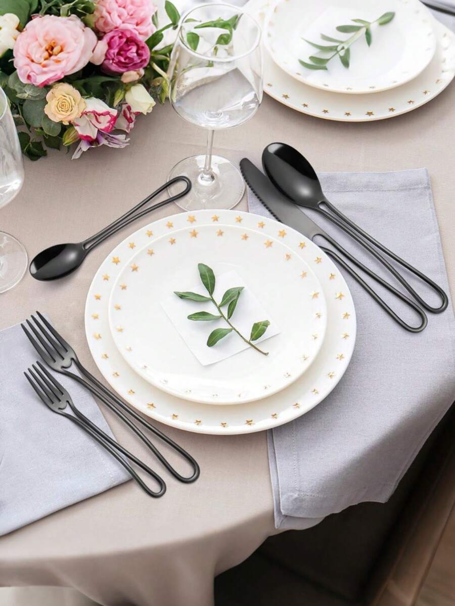 Zazumi 1pc Stainless Steel Cutlery Set Creative Home Outdoor Western Black Knife, Fork And Spoon Set - Black - View 1