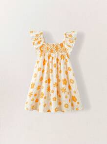 SHEIN Young Girls Country Floral Print Ruffle Hem Dresses, Summer - Multicolor - View 6