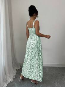 Elenzga Women's Fashionable Sleeveless Printed Long Dress, Summer - Green - View 2