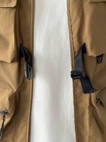 Claim Dot Men's Solid Color Multi-Pocket Casual Vest For Spring/Autumn, Zip Up Vest Jacket Summer - Khaki - View 8