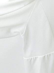 SHEIN Essnce Plus Size White Women's Summer Sun Protection Top,Solid Color Half Placket Button Long Sleeve Hooded Shirt For Beach,Autumn,Casual,Vacation - White - View 6