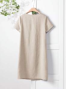 Rusticease Women Plain Round Neck Short Sleeve Pocket Straight Casual Mini Dress Dresses For Women Summer,Bohemia