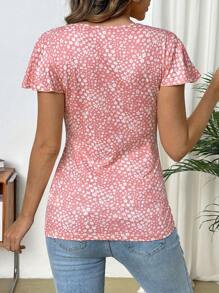 SHEIN Women's Ditsy Floral Wrap Tie-Knot Casual Breastfeeding Nursing T-Shirt