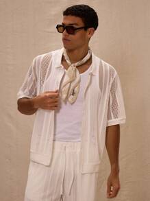 Musero Camisa de manga corta con cuello y patrón de ganchillo - Blanco - Ver 1