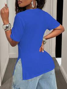 BamGleam Maglietta casual da donna, scollo a V, maniche corte, con stampa di slogan
