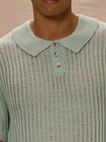 Musero Textured Knit Oversized Button Up Sweater Shirt - Mint Blue - View 4