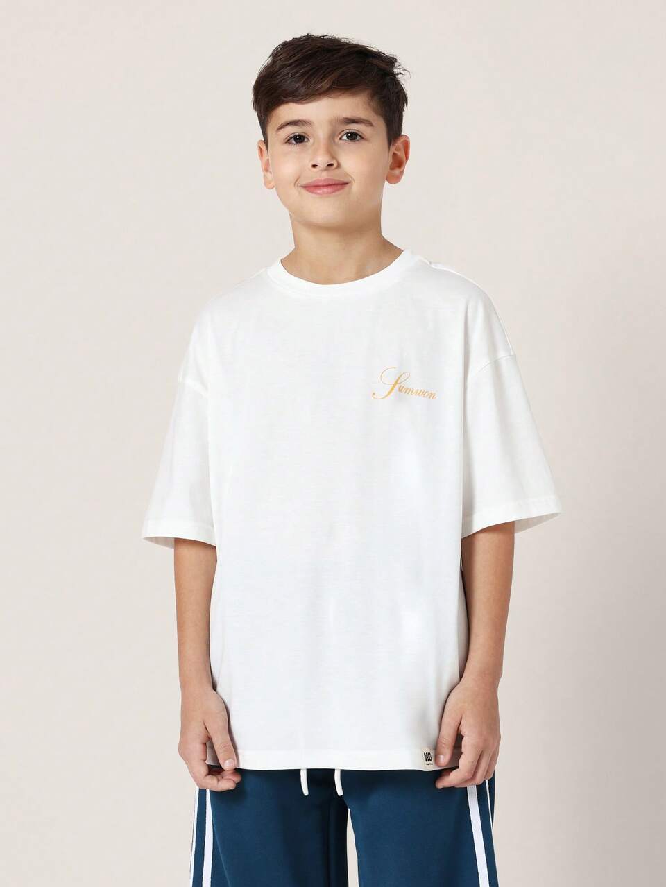 Camiseta de manga curta grande com estampa gráfica para meninos em mistura de algodão