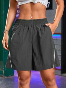 Streetz SHEIN Sport Women's Elastic Waist Wide Leg Loose Casual Sports Shorts - Grey - View 6